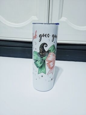 Wicked Tumbler with Green and Pink Ribbon Design